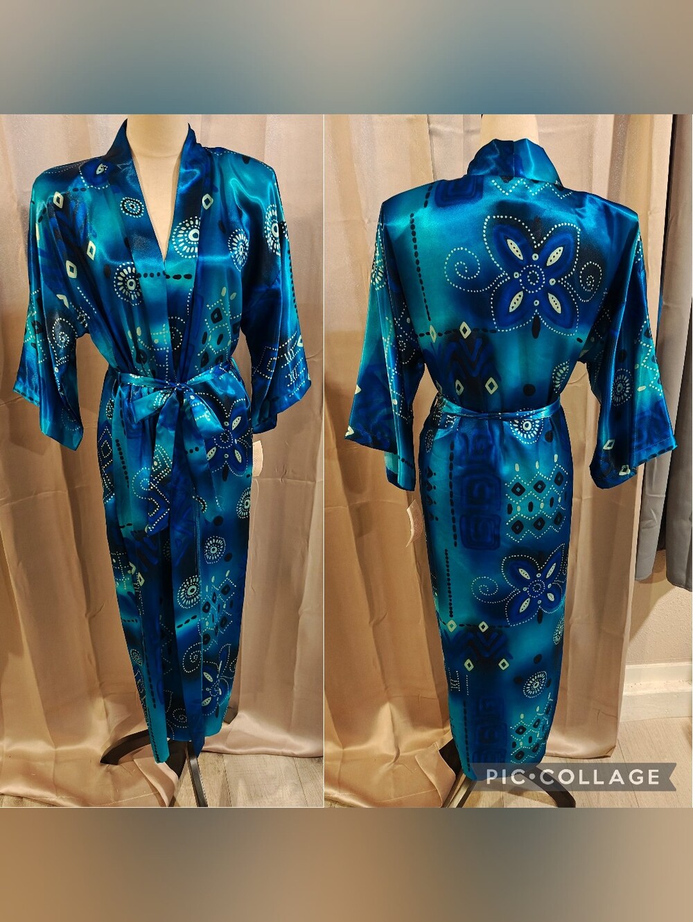 💙🩵Vintage 90s NWT Deadstock California Dynasty Satin Maxi Kimono Robe💙🩵